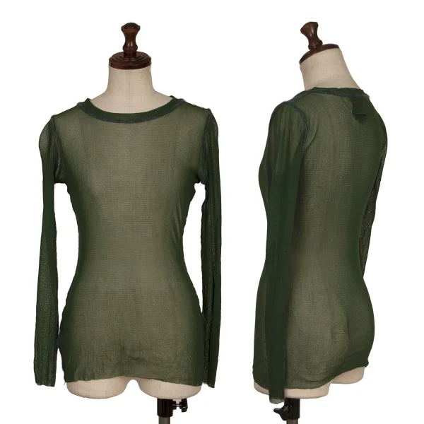 Jean Paul GAULTIER CLASSIQUE Mesh Long Sleeve Top Green 40 K-165727_001