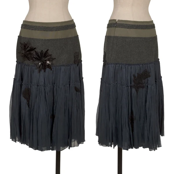 PRADA Bijou Decoration Design Skirt Navy 40 K-165739_001