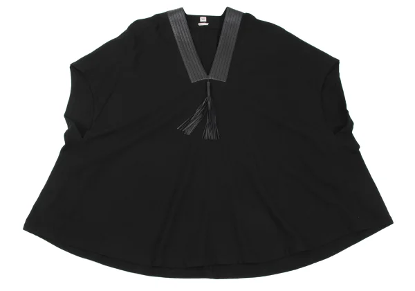 HERMES Tassel Leather Switching Wool Poncho K-165750_002