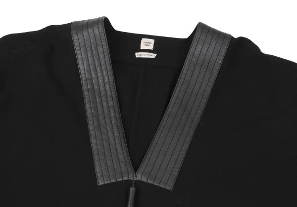 HERMES Tassel Leather Switching Wool Poncho K-165750_003