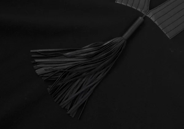 HERMES Tassel Leather Switching Wool Poncho K-165750_006
