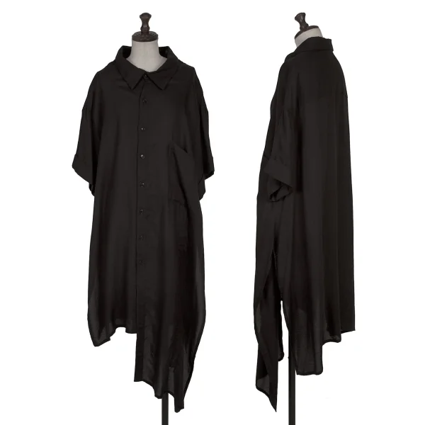 LIMI feu Lyocell Asymmetry Short Sleeve Long Shirt Black 2 K-165764_001