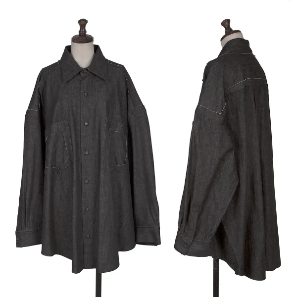 LIMI feu Cutting Design Oversized Denim Shirt Black 2 K-165767_001