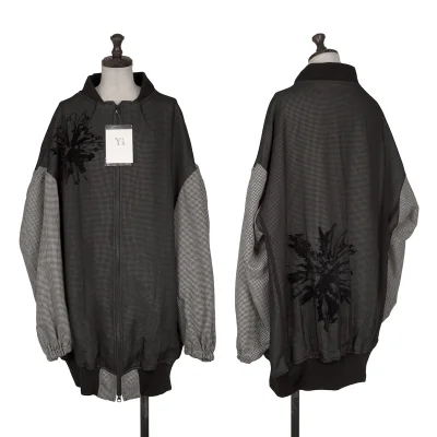 Y's Floral Flock Printed Houndstooth Long Blouson