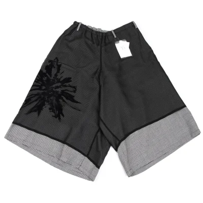 Y's Floral Flock Printed Houndstooth Asymmetry Pants