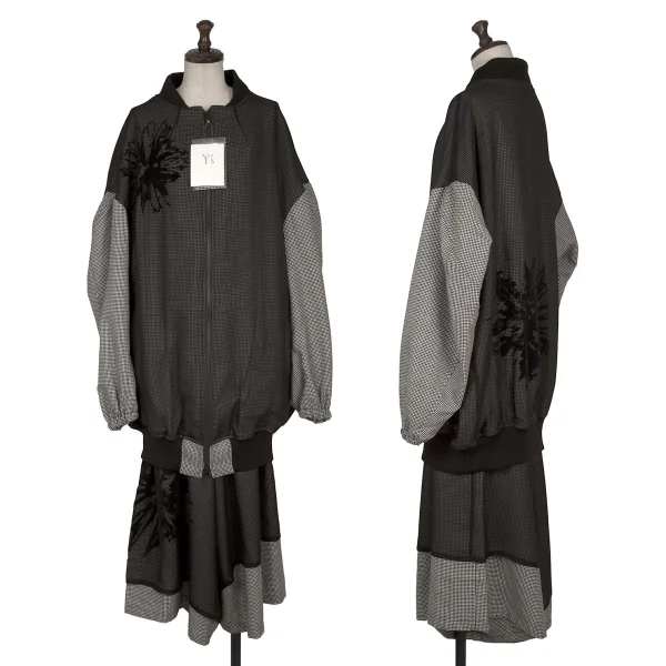 Y's Floral Flock Printed Houndstooth Asymmetry Pants K-165771_009