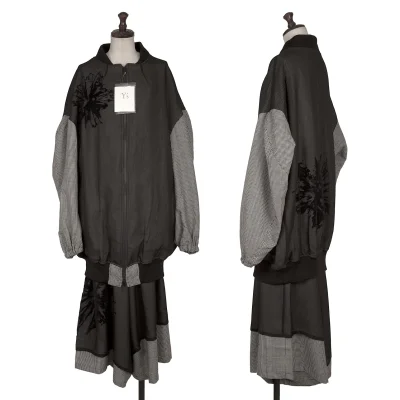 Y's Floral Flock Printed Houndstooth Blouson & Pants