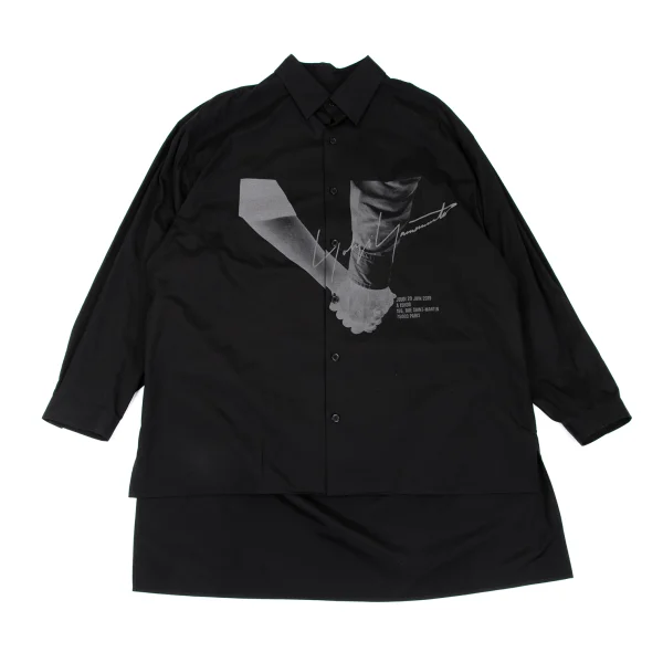 BLACK Scandal Yohji Yamamoto Hand Printed Broadcloth Long Shirt Black 3 K-165792_001