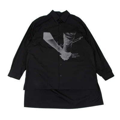 BLACK Scandal Yohji Yamamoto Hand Printed Broadcloth Long Shirt