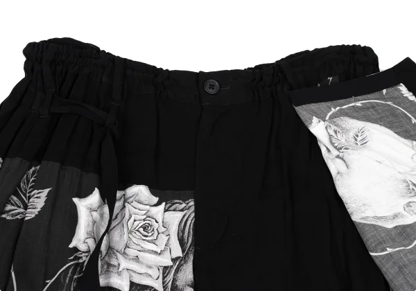 BLACK Scandal Yohji Yamamoto Monochrome Skull And Rose Print Wrap Pants K-165793_005