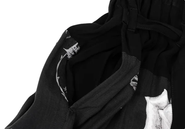 BLACK Scandal Yohji Yamamoto Monochrome Skull And Rose Print Wrap Pants K-165793_007