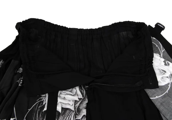 BLACK Scandal Yohji Yamamoto Monochrome Skull And Rose Print Wrap Pants K-165793_008