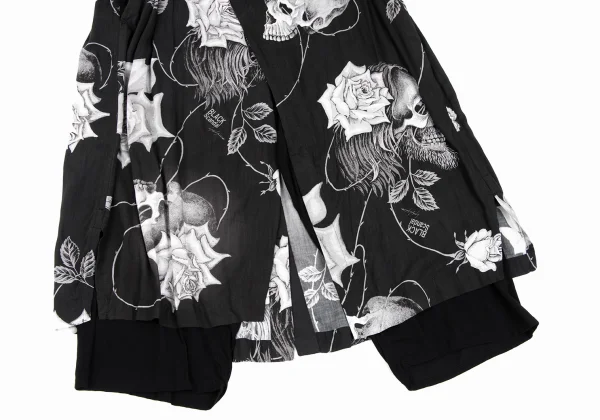 BLACK Scandal Yohji Yamamoto Monochrome Skull And Rose Print Wrap Pants K-165793_009