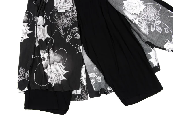 BLACK Scandal Yohji Yamamoto Monochrome Skull And Rose Print Wrap Pants K-165793_010