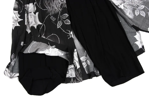 BLACK Scandal Yohji Yamamoto Monochrome Skull And Rose Print Wrap Pants K-165793_011