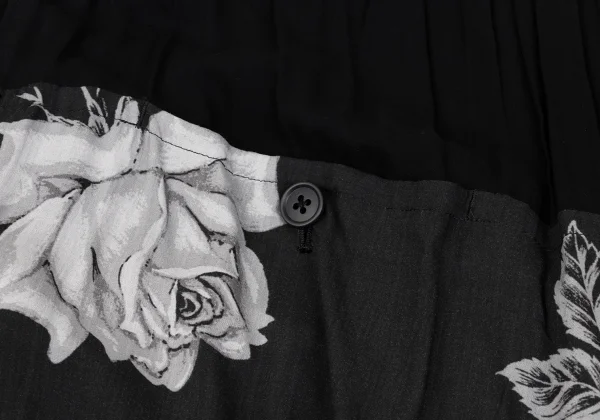 BLACK Scandal Yohji Yamamoto Monochrome Skull And Rose Print Wrap Pants K-165793_018