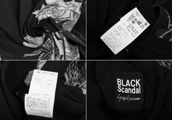 BLACK Scandal Yohji Yamamoto Monochrome Skull And Rose Print Wrap Pants K-165793_020