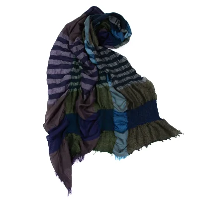 Y's Wool Blend Panel Design Gathered Stole