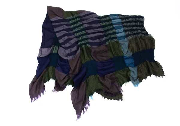 Y's Wool Blend Panel Design Gathered Stole K-165812_002