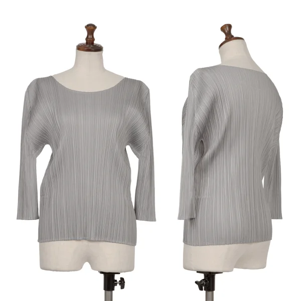 プリーツプリーズPLEATS PLEASE プリーツ七分袖カットソー グレー3 (K