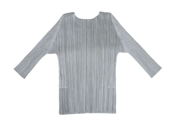 プリーツプリーズ五分袖丈カットソー プリーツプリーズPLEATS PLEASE プリーツ七分袖カットソー グレー3 (K