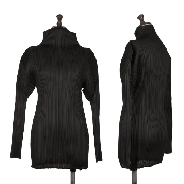 PLEATS PLEASE Pleated High-neck Top Black 3 K-165835_001