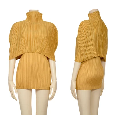 PLEATS PLEASE High-neck Shiny Pleats Layered Tank Top