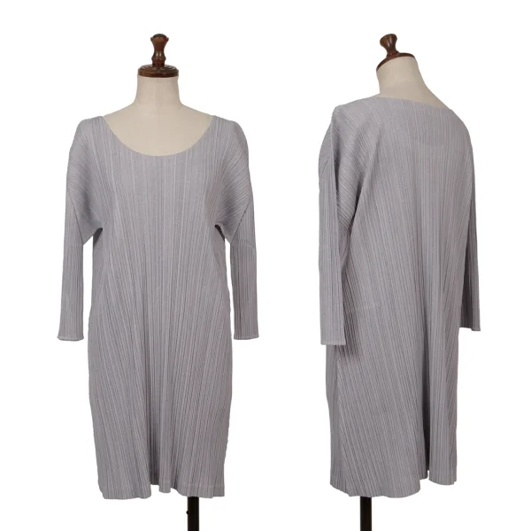 PLEATS PLEASE Herringbone Woven 3/4 Sleeve Tunic Purple 3 K-165847_001