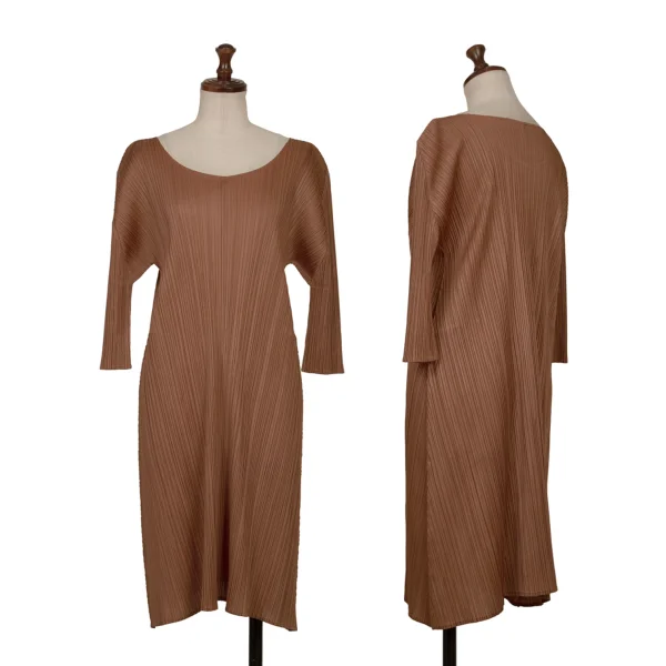 PLEATS PLEASE Pleats Half Sleeve Flare Tunic Brown 3 K-165857_001