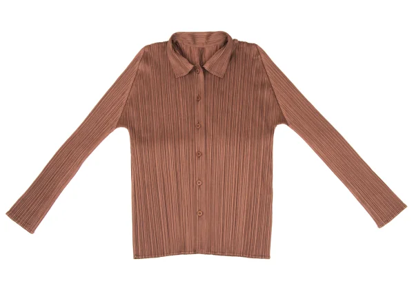 プリーツプリーズPLEATS PLEASE プリーツ長袖シャツ 茶3 (K-165886)