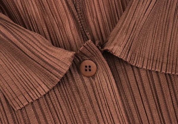 プリーツプリーズPLEATS PLEASE プリーツ長袖シャツ 茶3 (K-165886)