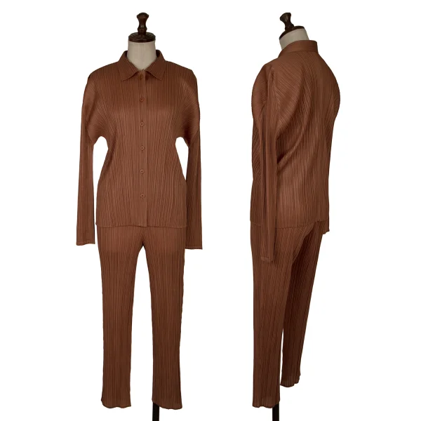 プリーツプリーズPLEATS PLEASE プリーツ長袖シャツ 茶3 (K-165886)