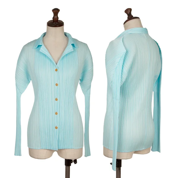PLEATS PLEASE Pleated Open Collar Shirt Sky blue 3 K-165893_001