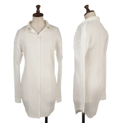 PLEATS PLEASE Pleated Open Collar Long Shirt