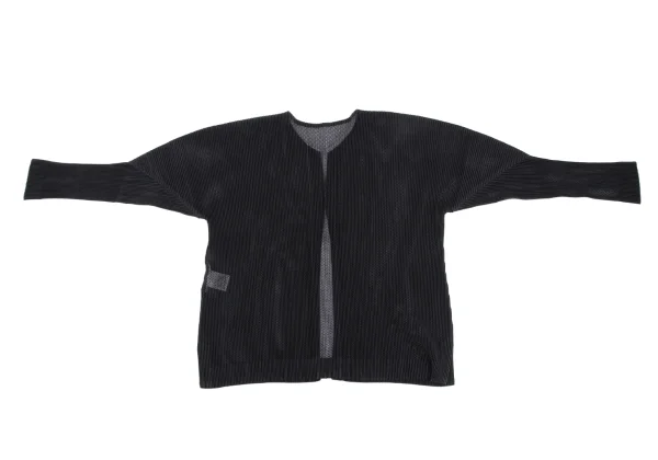 美品✨プリーツプリーズ　カーディガン　ノーカラー　ブラック　黒　サイズ3 プリーツプリーズPLEATS PLEASE メッシュプリーツ1Bカーディガン 黒3