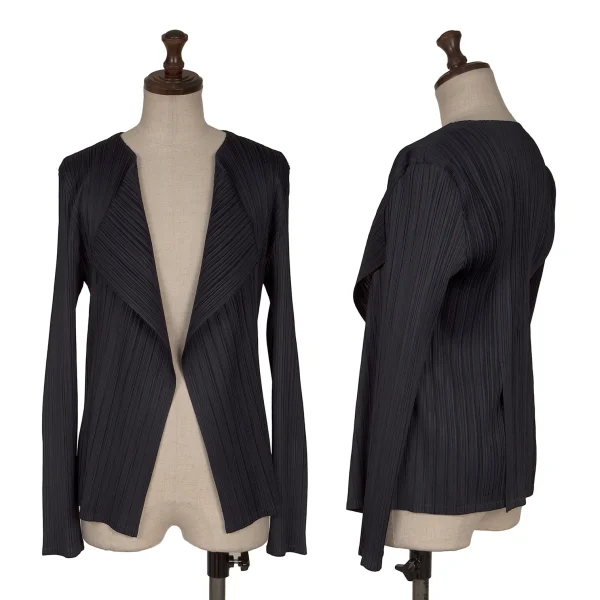 プリーツプリーズPLEATS PLEASE プリーツバックスリットボタンレスカーディガン 紺4