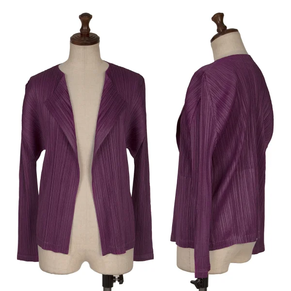 プリーツプリーズPLEATS PLEASE プリーツボタンレスカーディガン 紫3