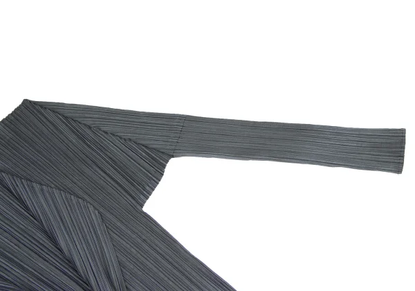 プリーツプリーズ　グレー　羽織り　ボタンレス　変形カーディガン　3サイズ プリーツプリーズPLEATS PLEASE プリーツボタンレスカーディガン