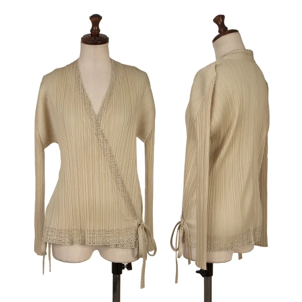 PLEATS PLEASE Cutting Cache-coeur Cardigan Beige 3 K-165906_001