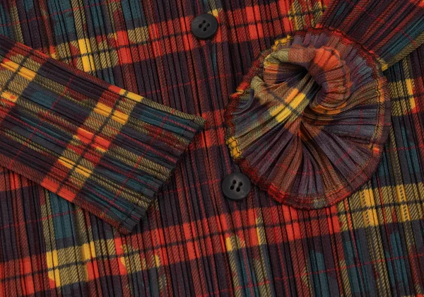プリーツプリーズPLEATS PLEASE ボタニカルチェックプリーツシャツ 赤