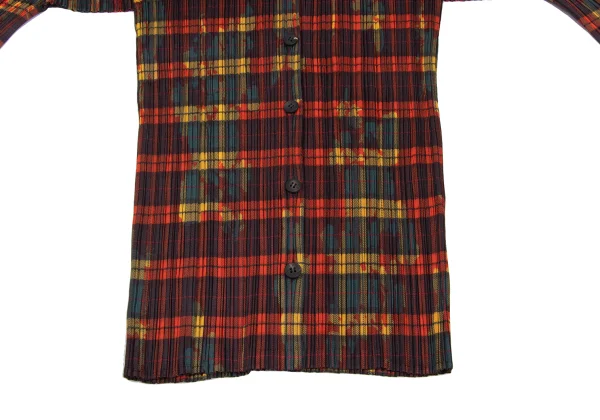 プリーツプリーズPLEATS PLEASE ボタニカルチェックプリーツシャツ 赤