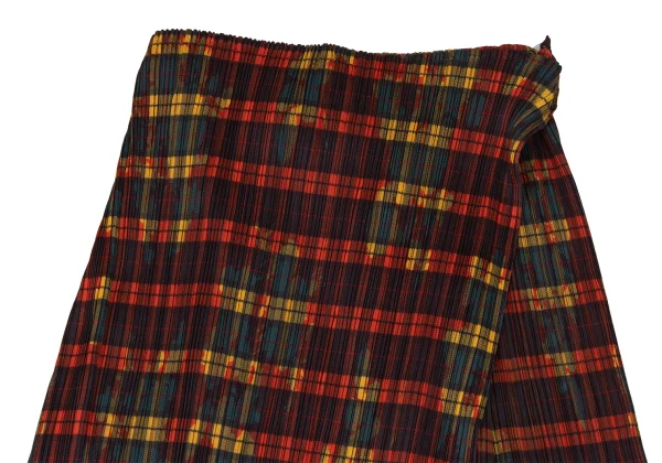 PLEATS PLEASE Botanical Check Pleated Wrap Design Skirt K-165910_003