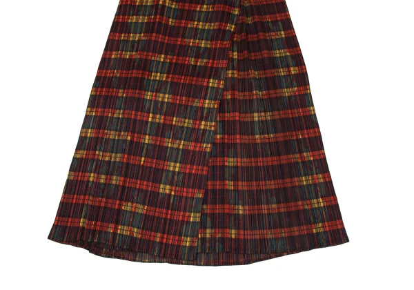 PLEATS PLEASE Botanical Check Pleated Wrap Design Skirt K-165910_004