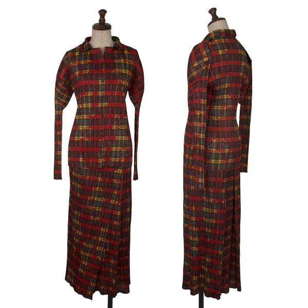 プリーツプリーズPLEATS PLEASE ボタニカルチェックプリーツラップ