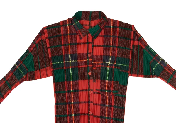 プリーツプリーズPLEATS PLEASE タータンチェックプリントプリーツシャツ 赤緑3 K-165912_003
