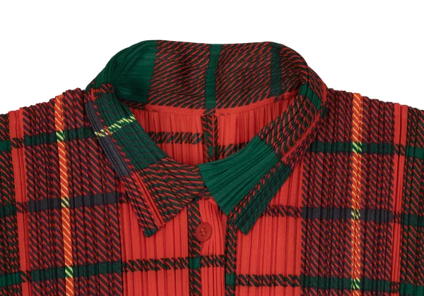 プリーツプリーズPLEATS PLEASE タータンチェックプリントプリーツシャツ 赤緑3 K-165912_004