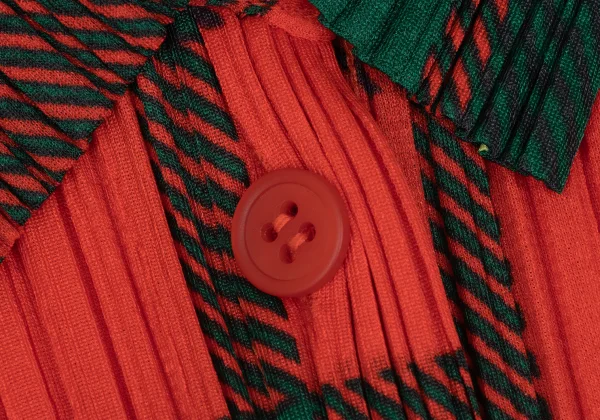 プリーツプリーズPLEATS PLEASE タータンチェックプリントプリーツシャツ 赤緑3 K-165912_005