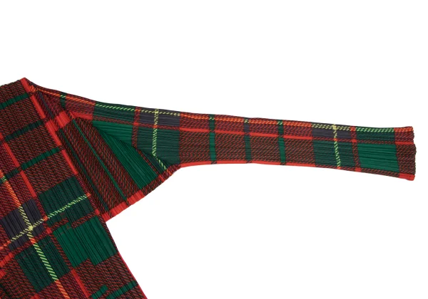 プリーツプリーズPLEATS PLEASE タータンチェックプリントプリーツシャツ 赤緑3 K-165912_007