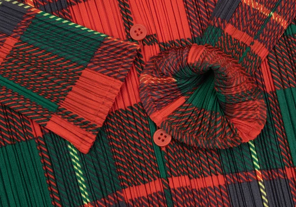 プリーツプリーズPLEATS PLEASE タータンチェックプリントプリーツシャツ 赤緑3 K-165912_008