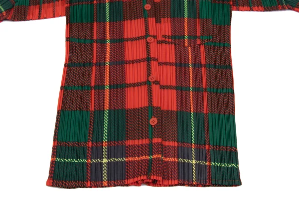 プリーツプリーズPLEATS PLEASE タータンチェックプリントプリーツシャツ 赤緑3 K-165912_009